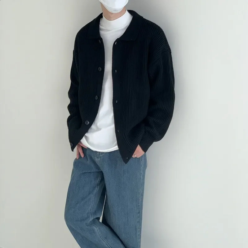 Korean style solid color loose thickened sweater autumn and winter coat mens lazy wind Harajuku casual fashion knitted cardigan 240824