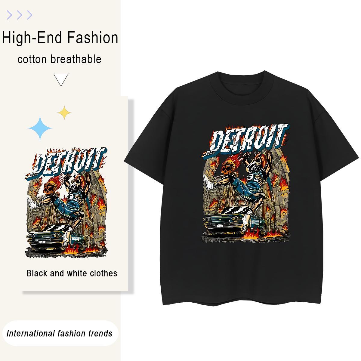 Comfortable T Shirt For Man 230g Pure Cotton skull Street wear Hip Hop Oversized 4XL O-Neck Short Sleeve Men Clothes T-Shirt 2024 Designer Top Tees