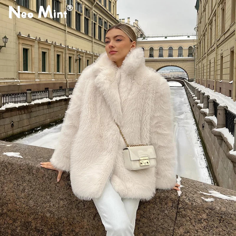 Iconic y fashionable fluffy faux fur jacket womens winter coat thick and warm long fox 240824