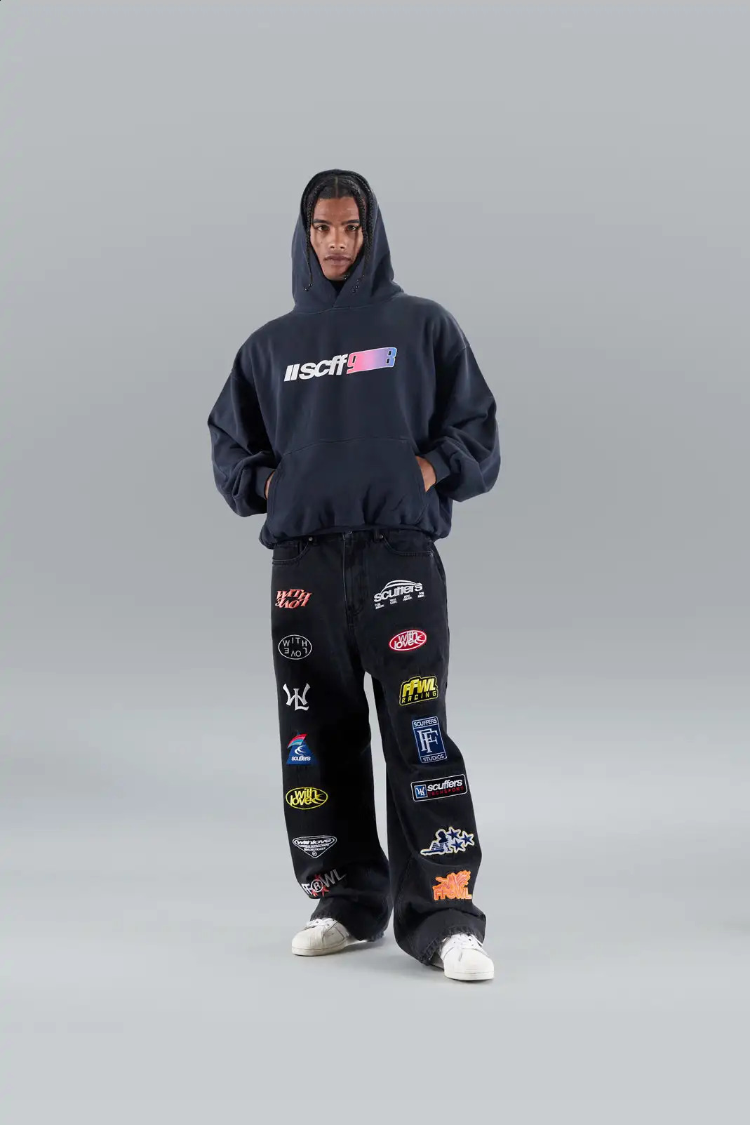 Hiphop cargo jeans embroidery baggy y2k skateboard pants men black jeans harajuku high waist wide leg jeans straight leg pants 240824