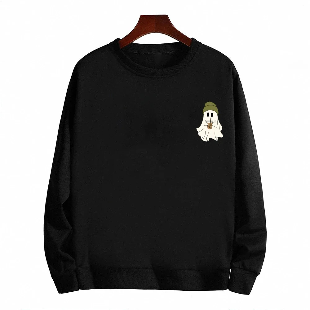 Ice Coffee Women Graphic Sweatshirts Halloween Cute Ghost Little Ghost Ice Coffee Loose Sweatshirts Fashion Y2K Clothes 240824