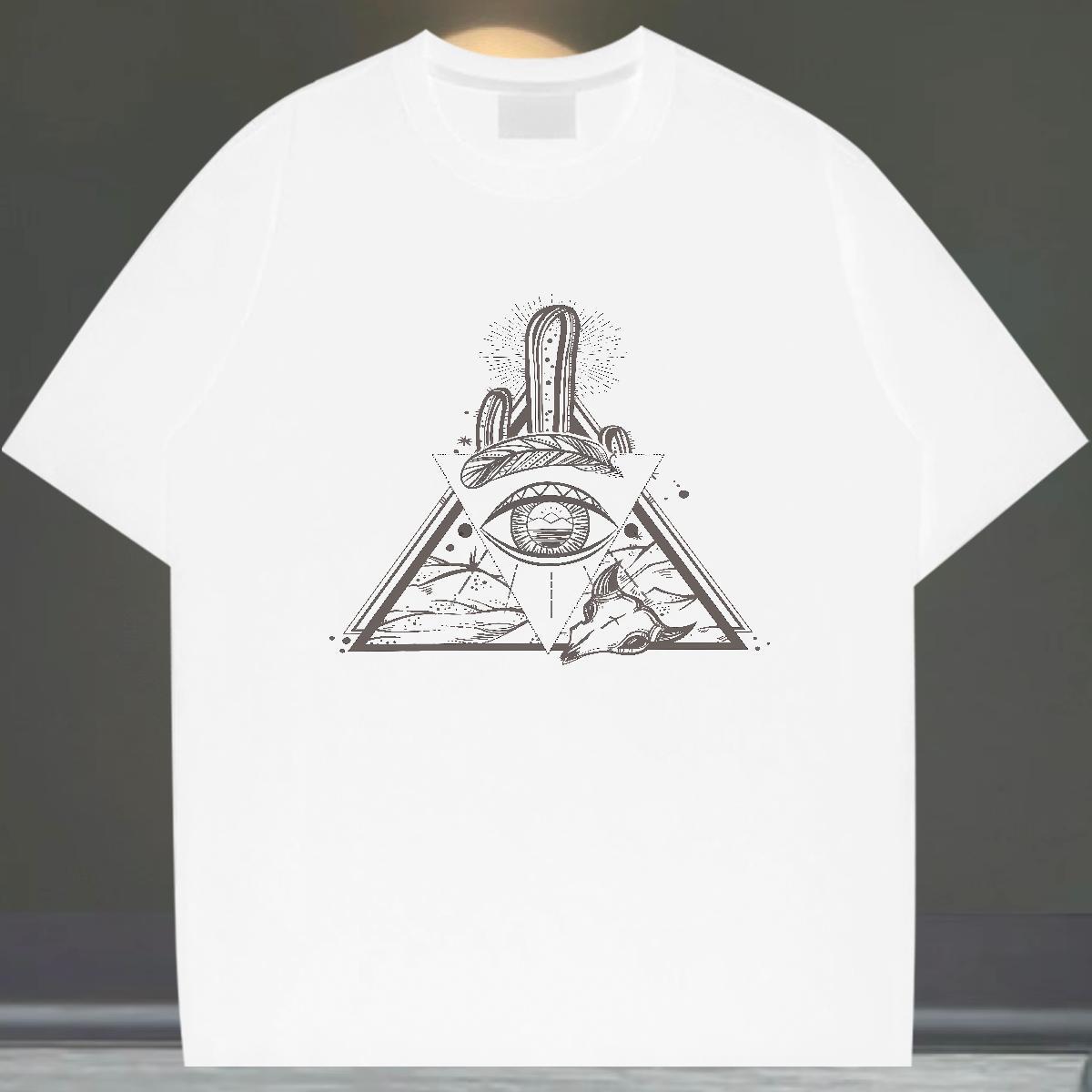 Soft T-Shirts 230g 100% Cotton eye of the devil Street Casual Floral Print Round Neck Short Sleeve Couples T Shirts Fashion Design Tees