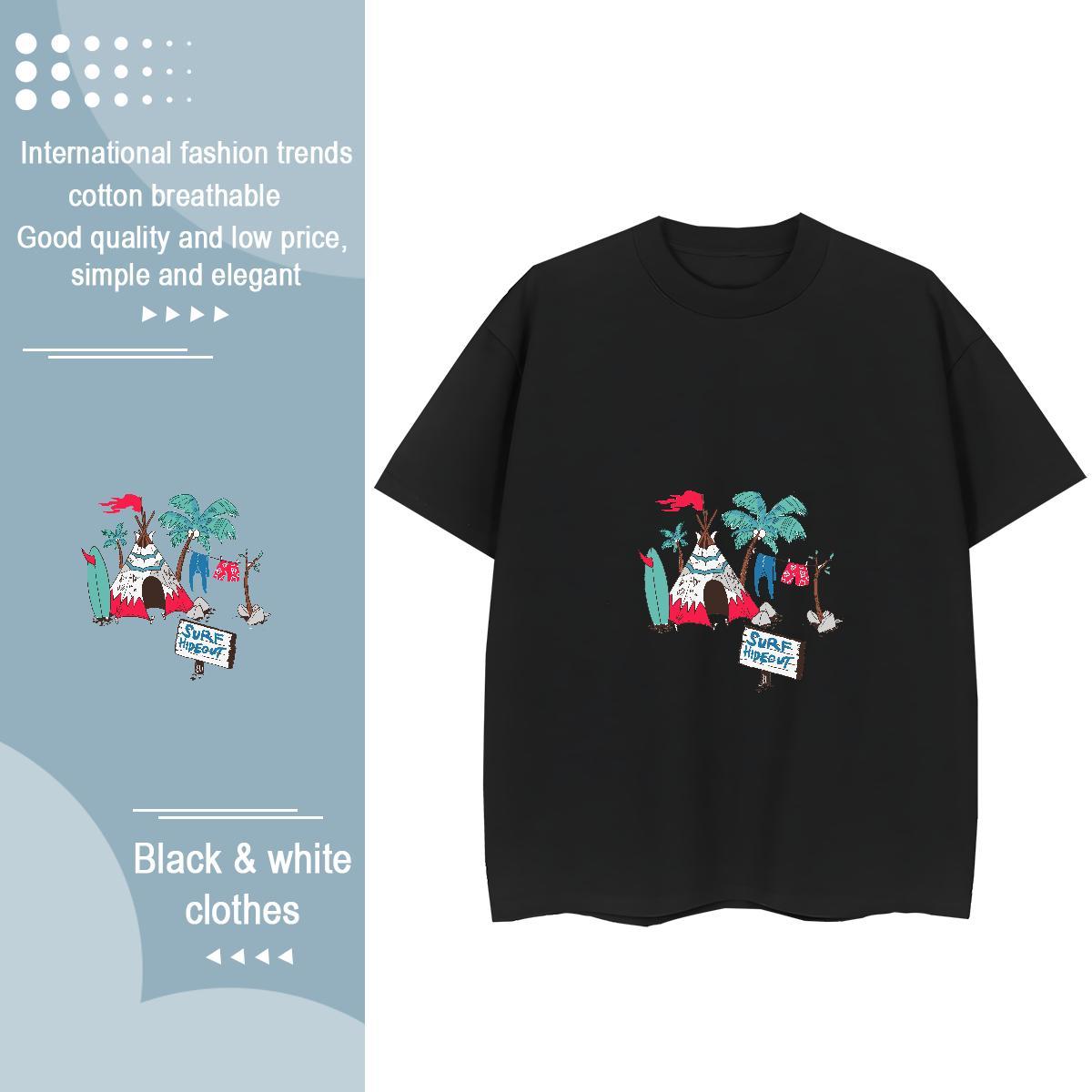 Free Shipping Couples T Shirts 230g 100% Cotton beach Sports Street Wear T-Shirts Crew Neck Breathable Anime Oversized Tees Shirts