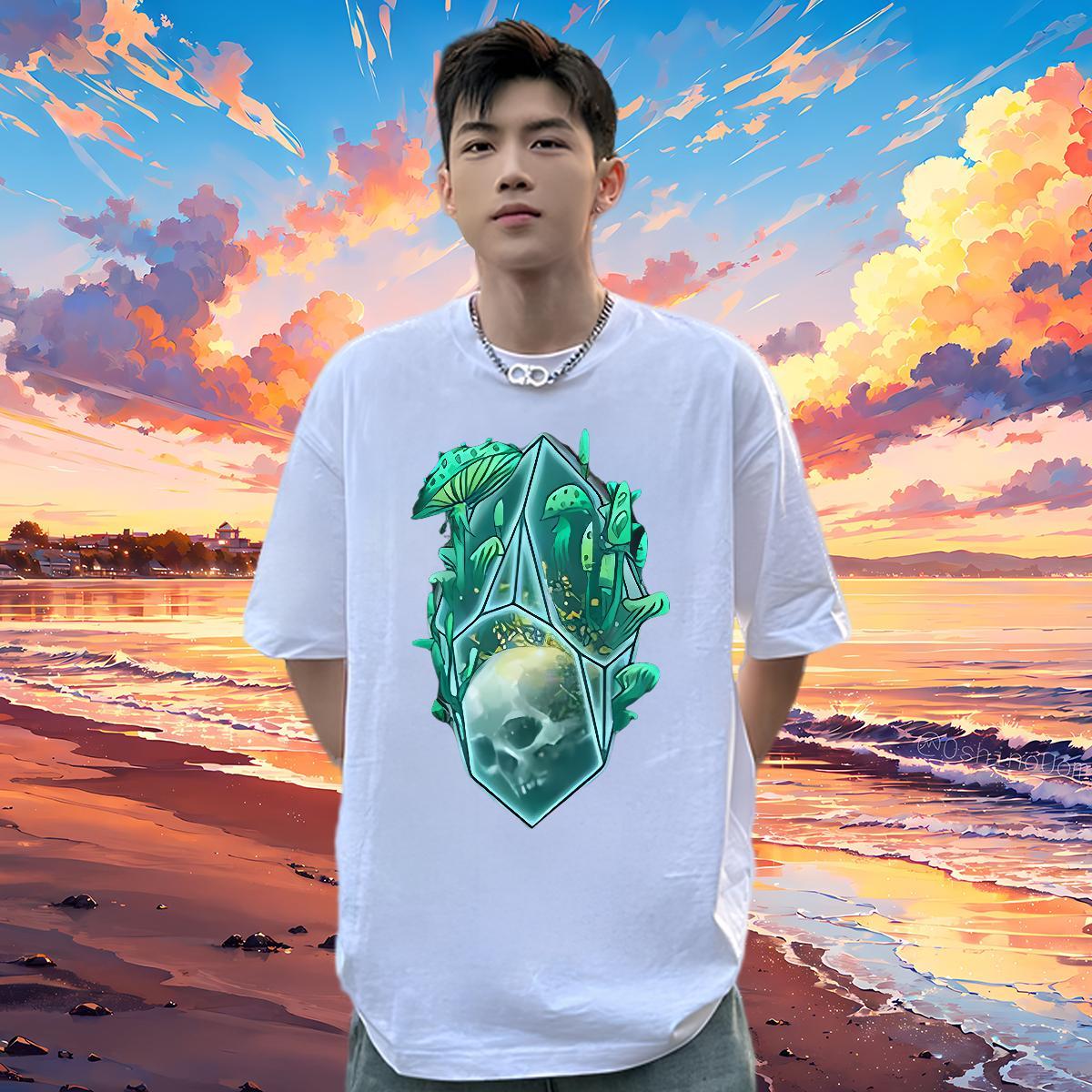 High Quality T shirt 230g Cotton skull Hip Hop Black Oversized Pure Cotton Men Tops Tees New Tops Shirt