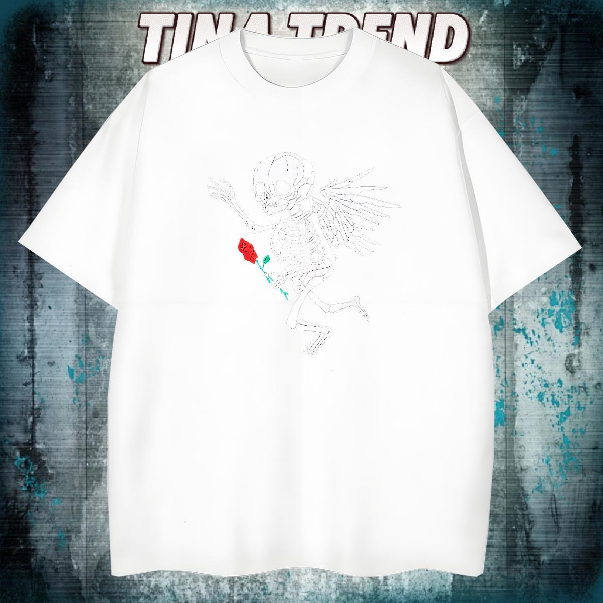 Classic Mens T Shirts 230g Cotton skull Casual Beach Cartoon Printing L-4XL Pure Cotton Tshirts Fashion New Tees
