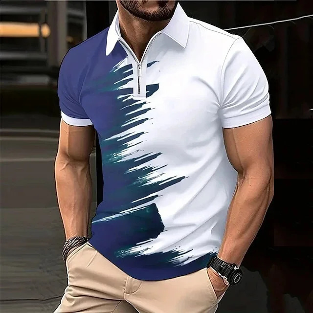 Summer 3D Printed Short sleeved Mens Polo Shirt Business Casual Loose T-shirt Zipper Shirt Quick 240824