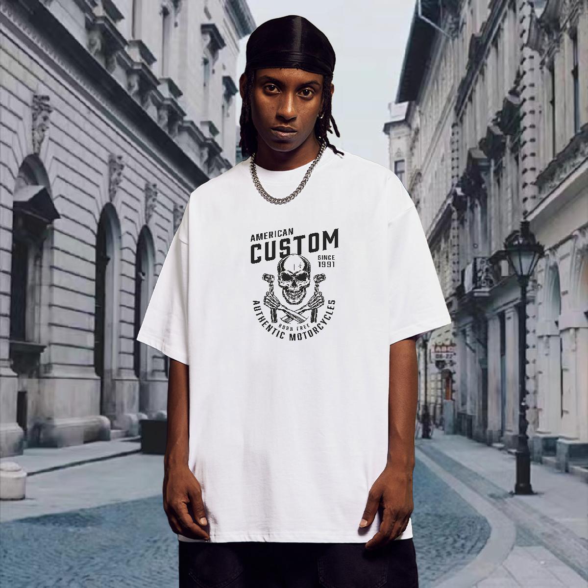 Loose Fit T Shirt For Man 100% Cotton 230g skull Casual Beach Customized Print Breathable Crew Neck Couples T Shirts Casual New Tops