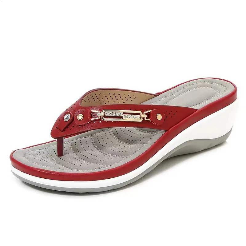 2024 Womens Summer Metal Button Sliding Shoes Wedge Beach Sandals Womens Outdoor Platform Casual Flip Cover 240823