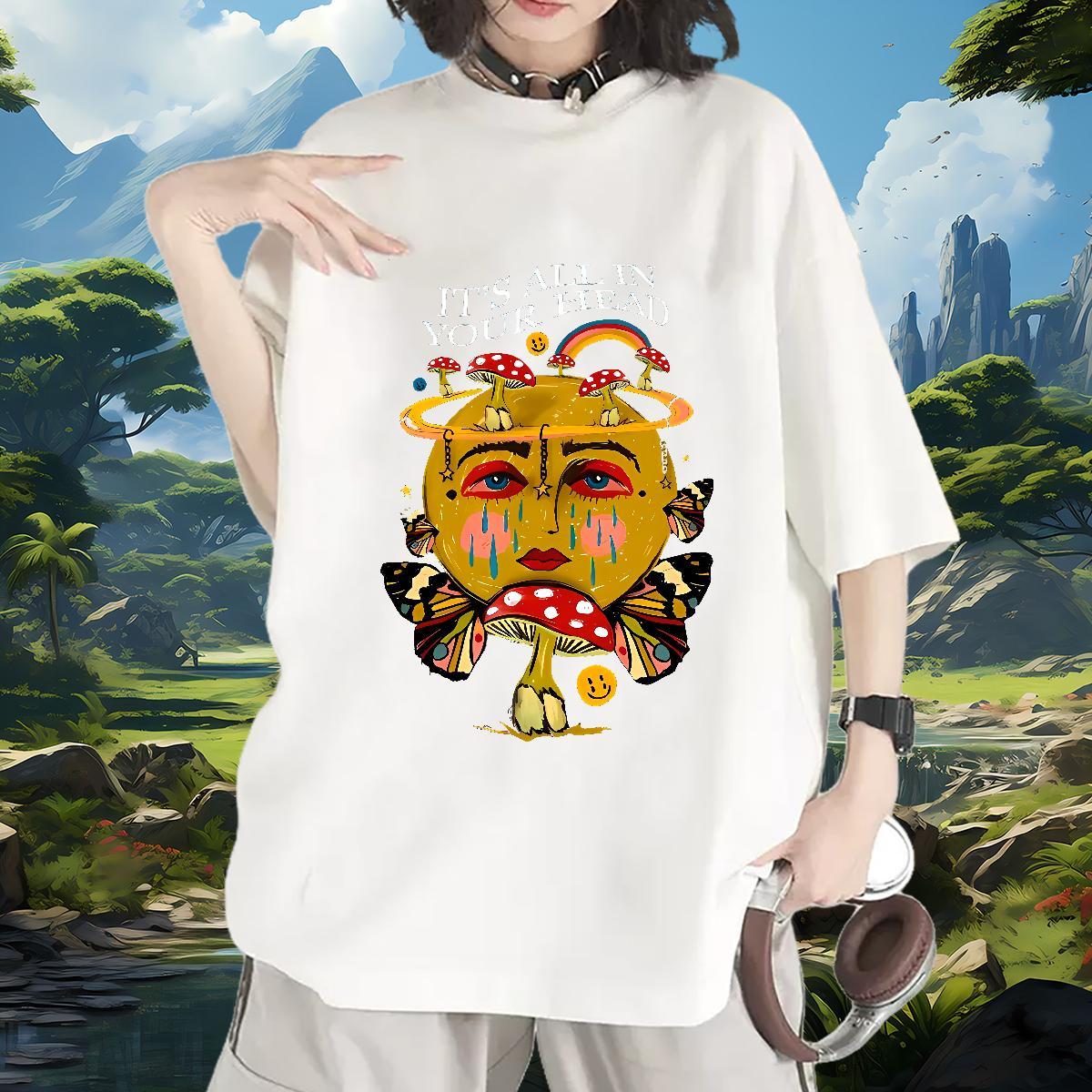 Brand Lady T shirt 230g Pure Cotton mushroom Casual Sport T-Shirts Breathable Crew Neck Custom Printed Tshirts