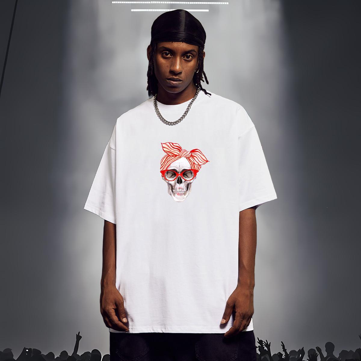 Classic T shirt 230g 100% Cotton skull Spring Summer DIY Short Sleeve O-Neck Men Tees Classic Casual Tees Shirts