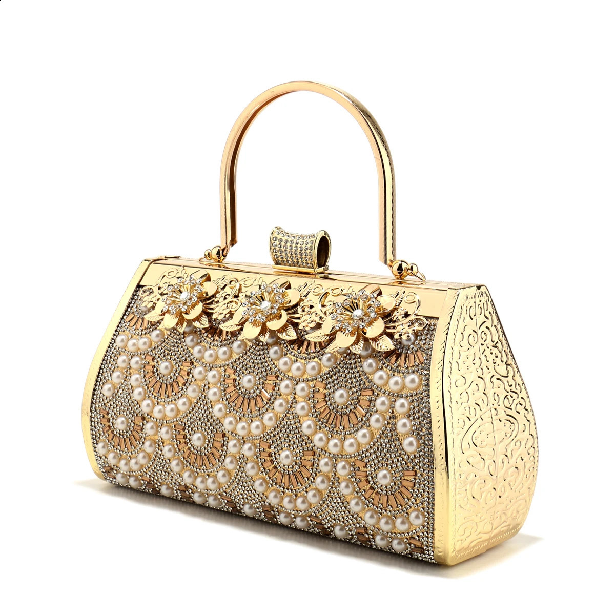 Bucket n Clutch Golden Glitter Elegant Girl Evening Bags s Pearl Bag With Handle Diamonds Handbags For Party 240824Z