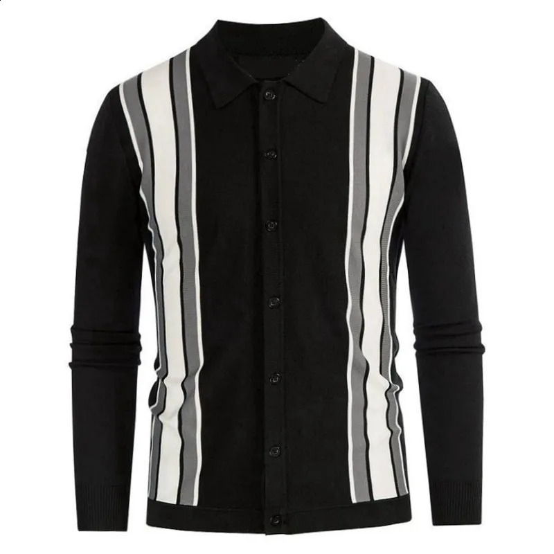 Autumn Mens Clothing Knit Polo Shirt Leisure Button-down Long Sleeve Retro Fashion Patchwork Knitwear M-3XL 240814