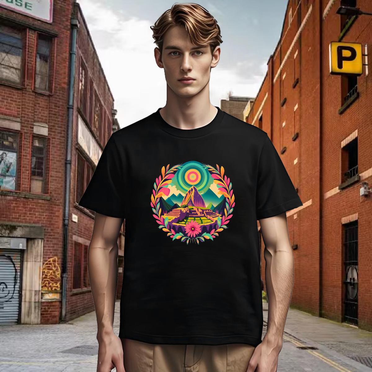 High Quality T Shirts Men 230g 100% Cotton mountains Summer Casual Graphic Breathable Crew Neck Tshirts Classic Tees Shirts