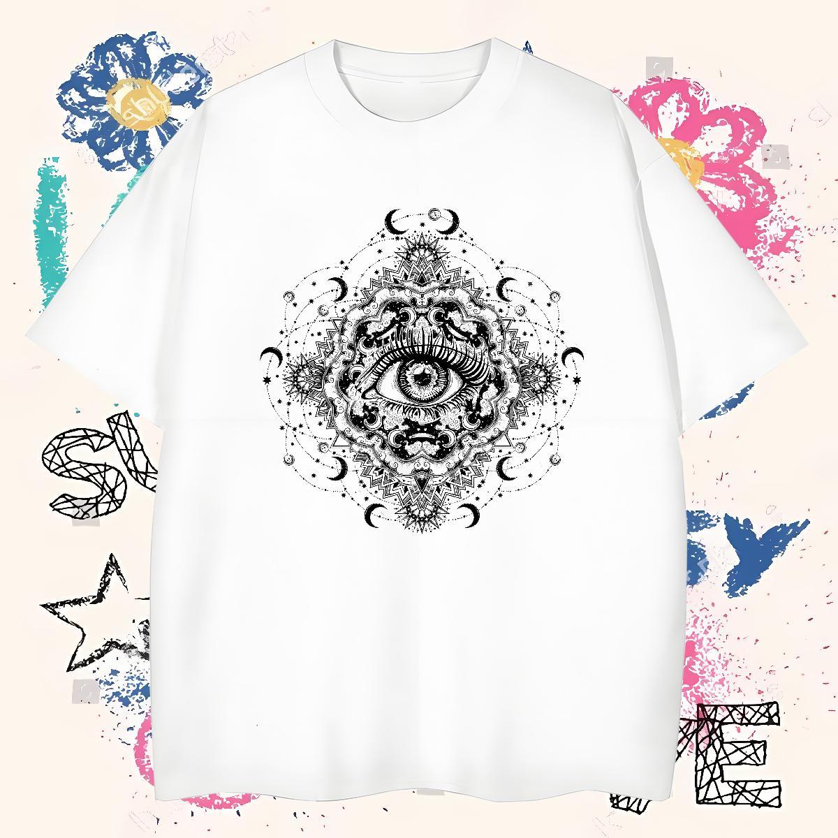 Popular T-Shirts for Men 230g Pure Cotton eye of the devil Casual Oversized 3XL 4XL Short Sleeve O-Neck Tshirts 2024 Clothes
