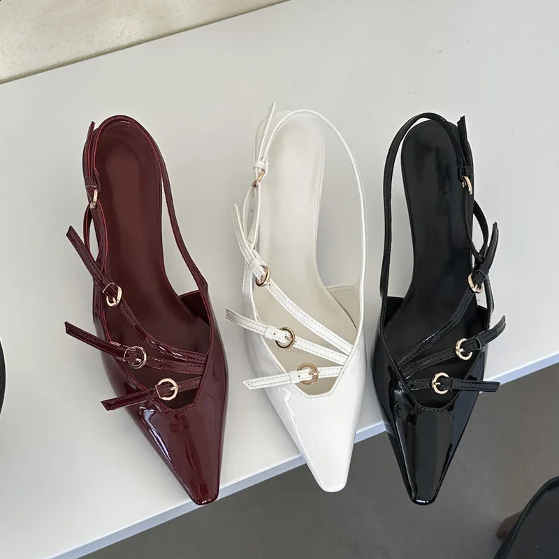 Women's hot Pointed Toe Slingback Buckle Pumps - Sexy Narrowband Thin Heel Wedding Party Mules 2024