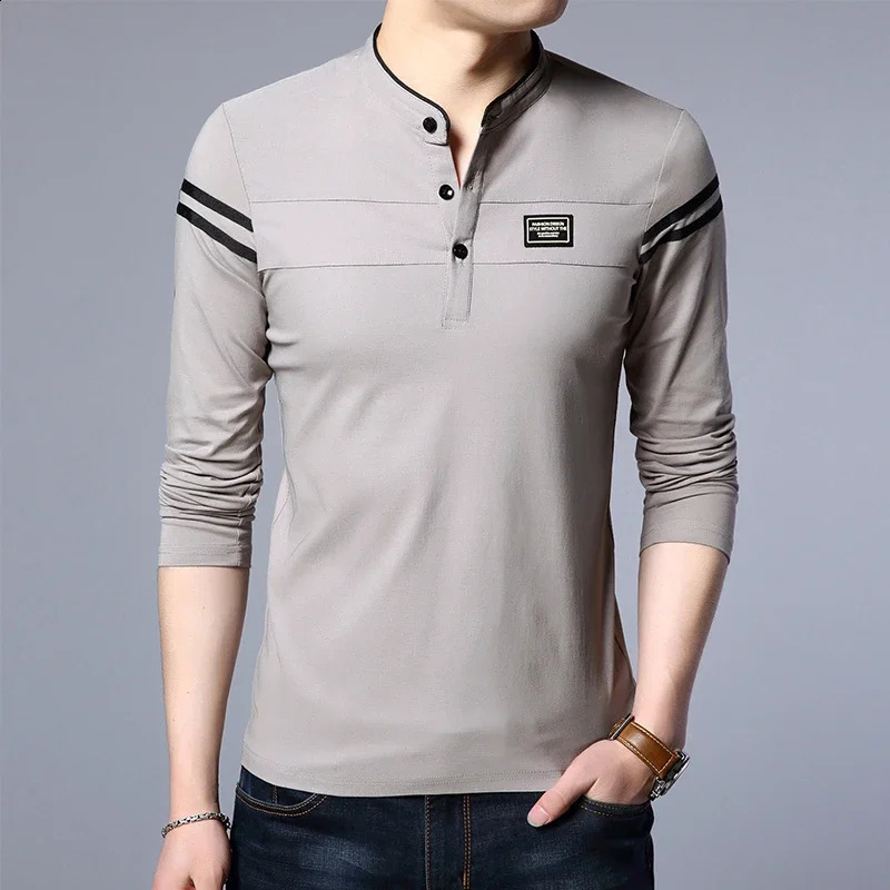 Mens Fashion Long sleeved POLO Shirt Casual Cotton Breathable Top Stand up Collar Korean Comfortable T-shirt Top 240824