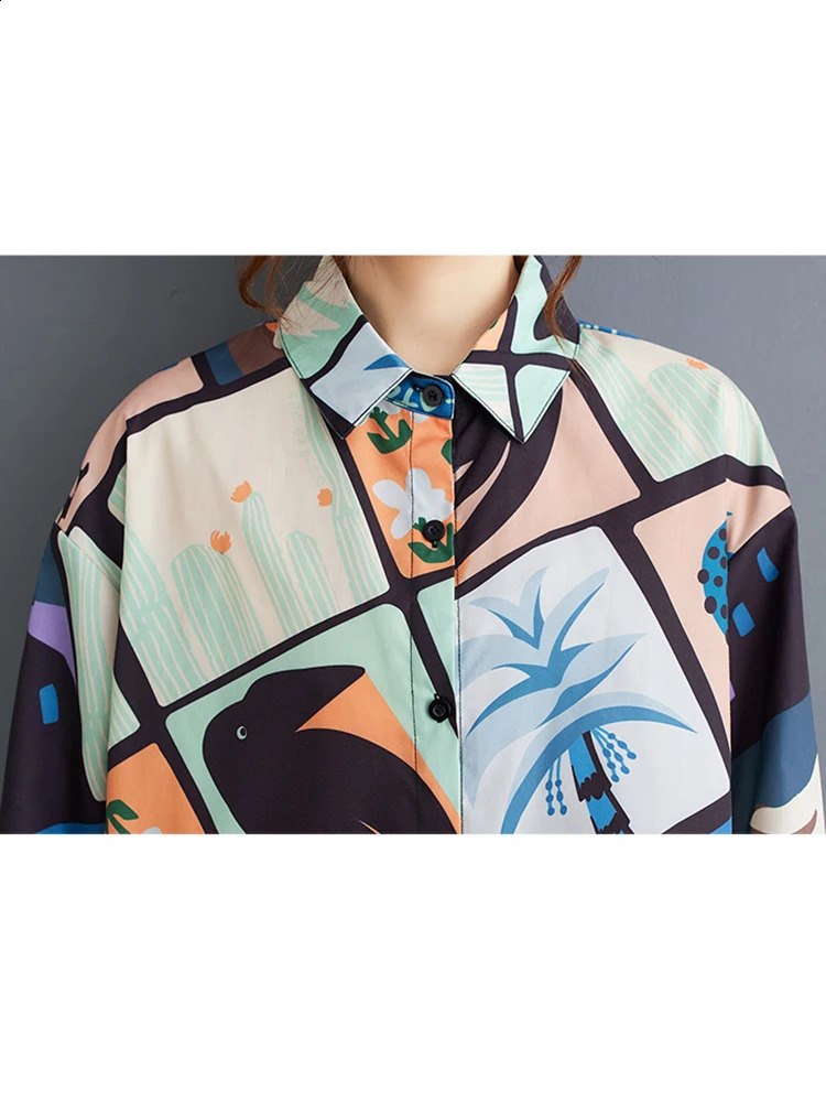 XITAO Loose Asymmetric Print Dress Simplicity Long Sleeve Casual Single Breasted Women Autumn Trend All-match Dress HJF8188 240824