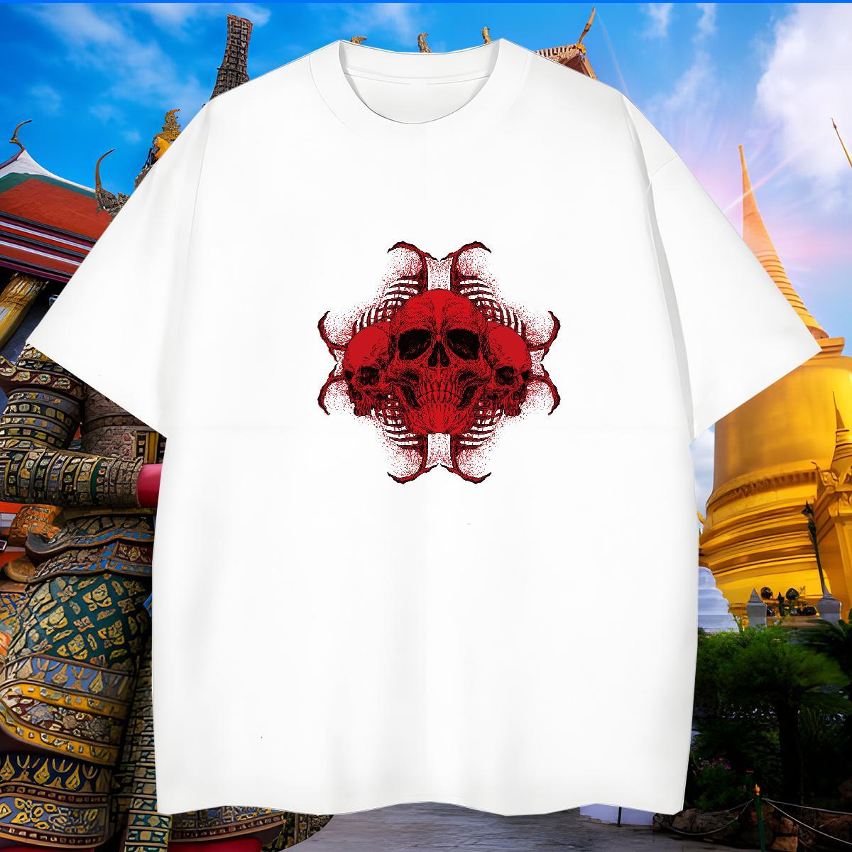 Unisex T Shirt For Man 230g 100% Cotton skull Street wear Hip Hop Floral Print Short Sleeve O-Neck Men Tshirts Classic Top Tees
