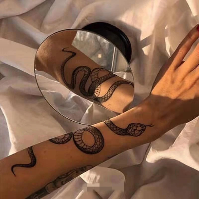 100 pieces of flower arm snake waterproof temporary tattoo stickers for mens large-sized black cool fashion personalized art fake tattoo set 240823