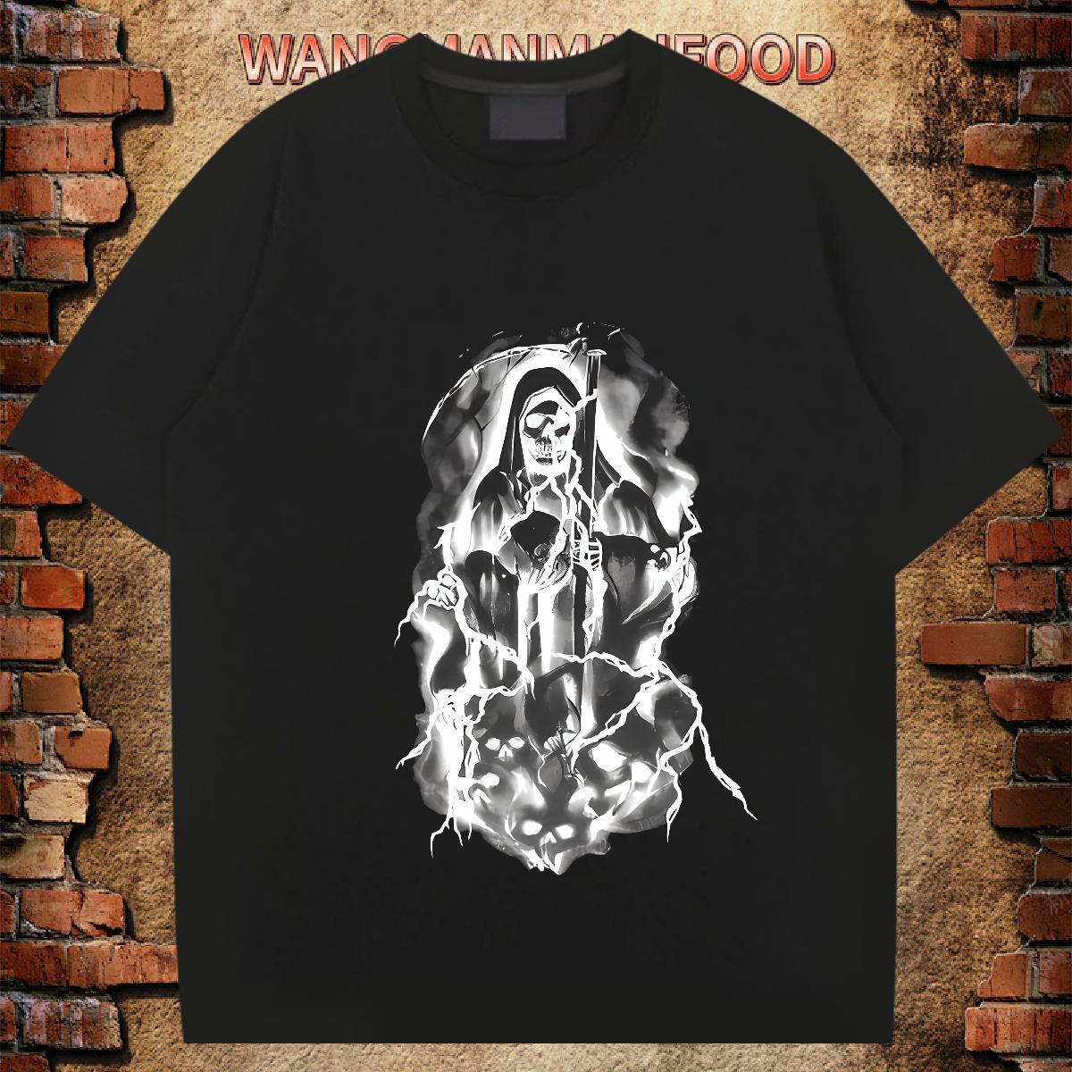 TOP Quality Man T Shirts 230g Pure Cotton skull Street wear Hip Hop Custom Anime O-Neck Short Sleeve Couples T Shirts Classic Casual Tops Shirt