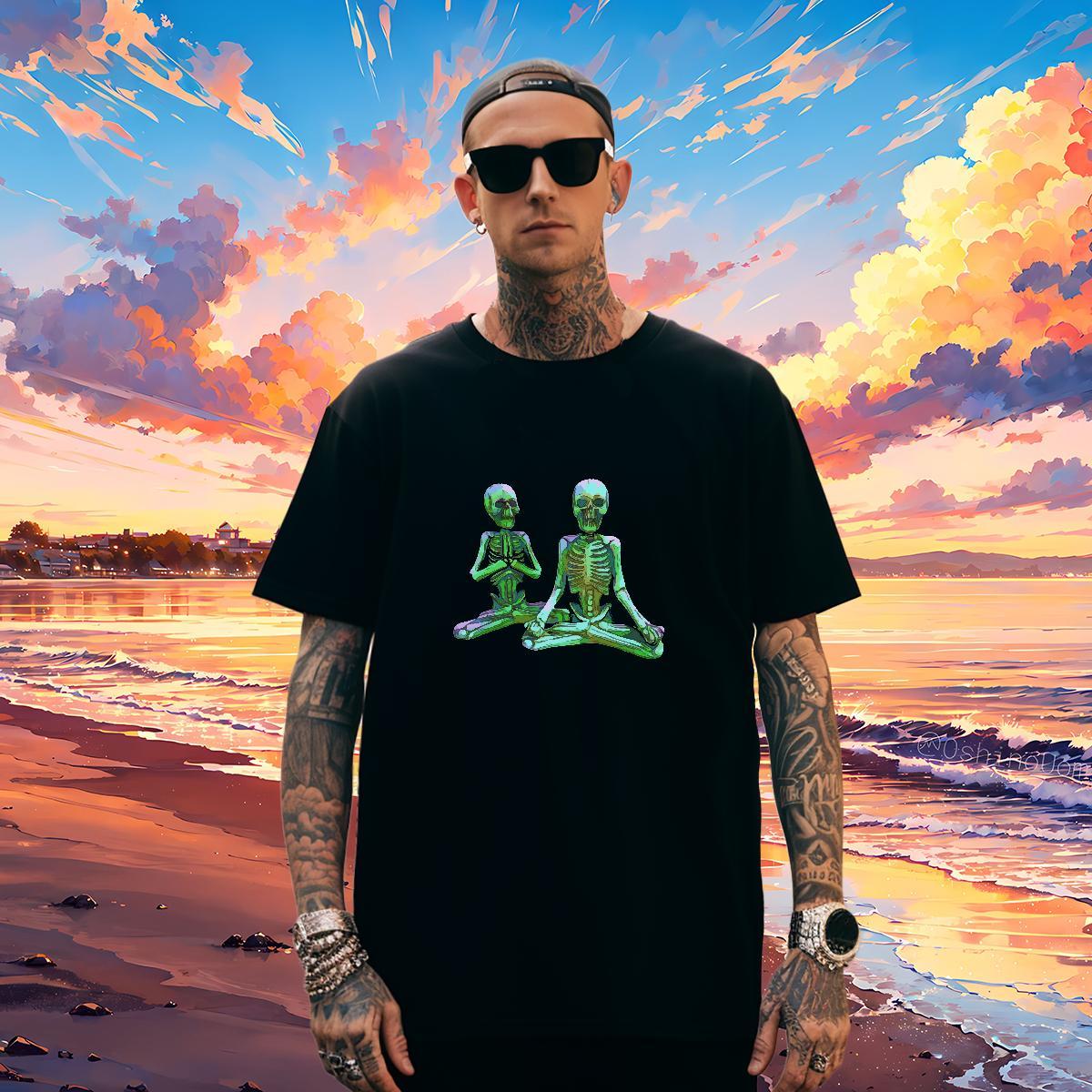 Cool T-Shirts 100% Cotton 230g skull Hip Hop Customized Print O Neck Short Sleeves Men Clothes T-Shirt New Arrival Tops Tees