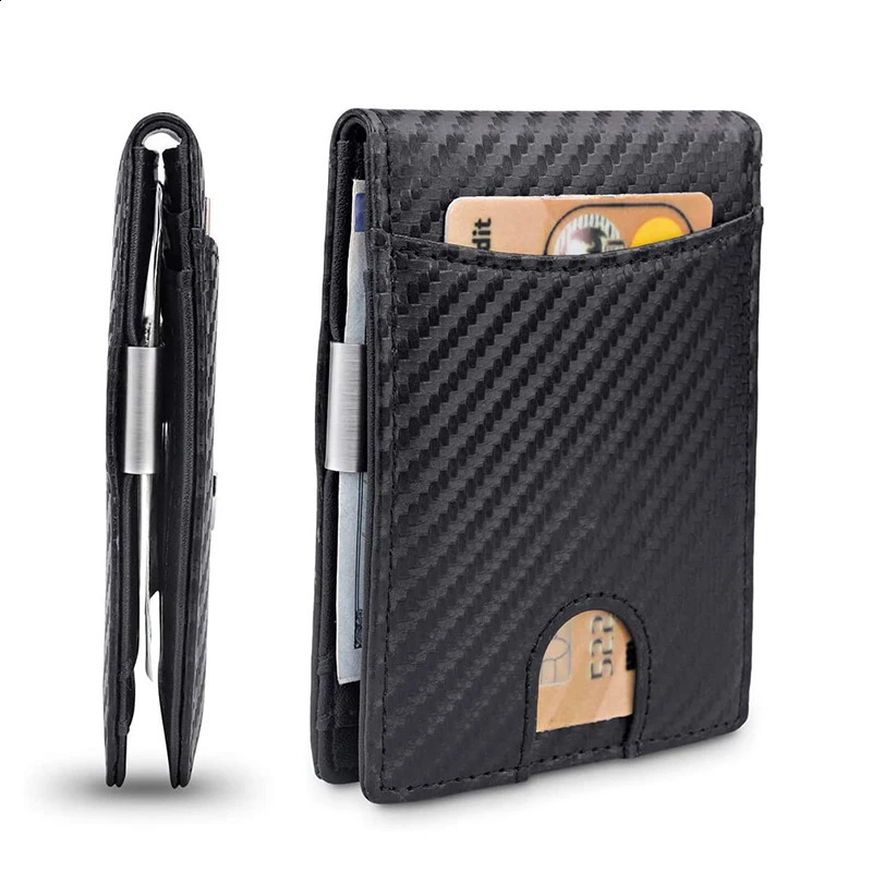 Mens Wallet Credit Card Wallet RFID Protection Simple Ultra-thin PU Small Money Clip 240824