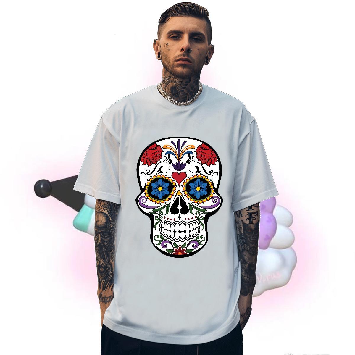 TOP Quality Man T Shirts 230g Cotton skull Casual Daily Wear Custom Printed Breathable Crew Neck Men Tops Tees Fashion New Tshirts