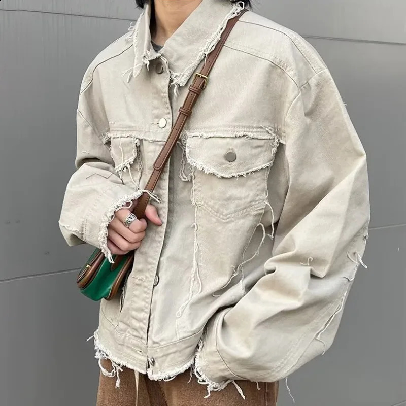 Niche Wear Retro Denim Jacket Street Work Clothes Mens Jeans Loose Short Casual Pink Trendy 240824