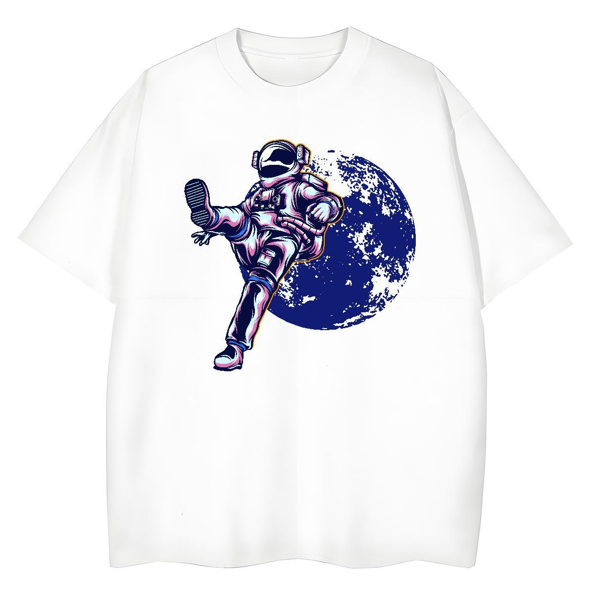 Loose Tshirt for Man Woman 100% Cotton 230g cosmonaut Casual Sport Woman T Shirts Crew Neck Graphic Polos