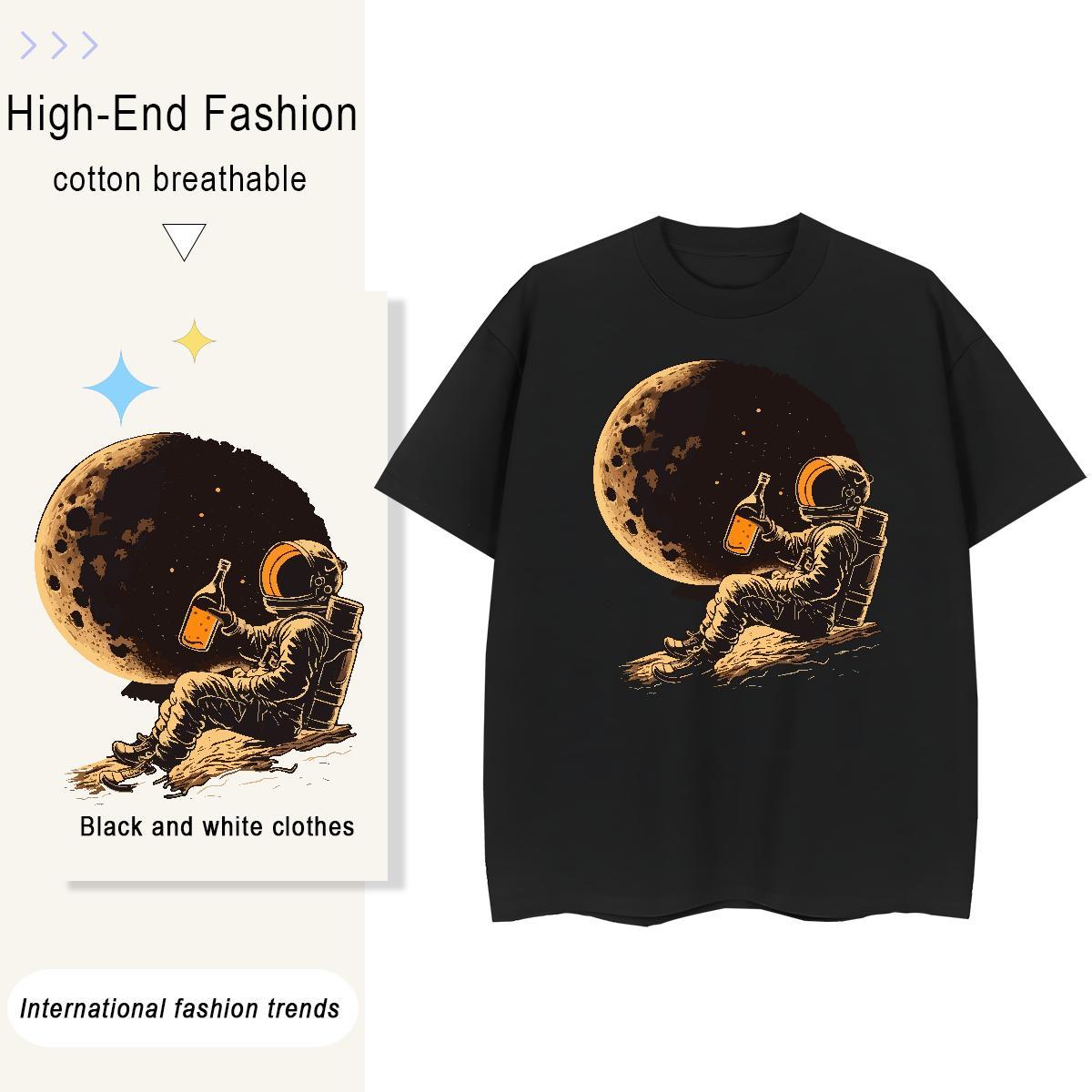 Unisex Womens Tshirts 100% Cotton 230g cosmonaut Casual Sport Woman T Shirts Round Neck Short Sleeve Custom Cartoon Polos