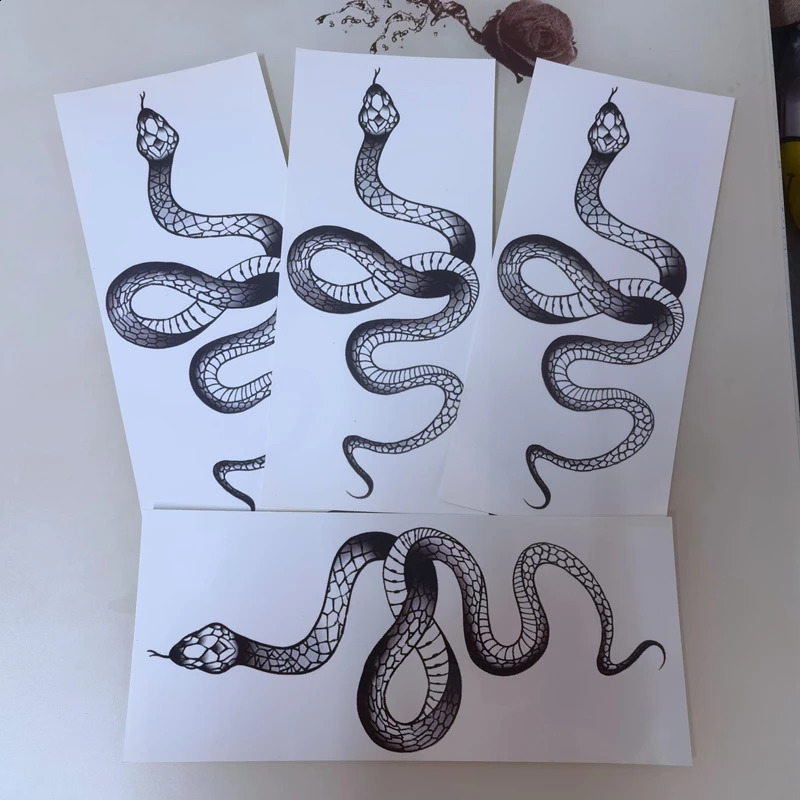 100 pieces of flower arm snake waterproof temporary tattoo stickers for mens large-sized black cool fashion personalized art fake tattoo set 240823