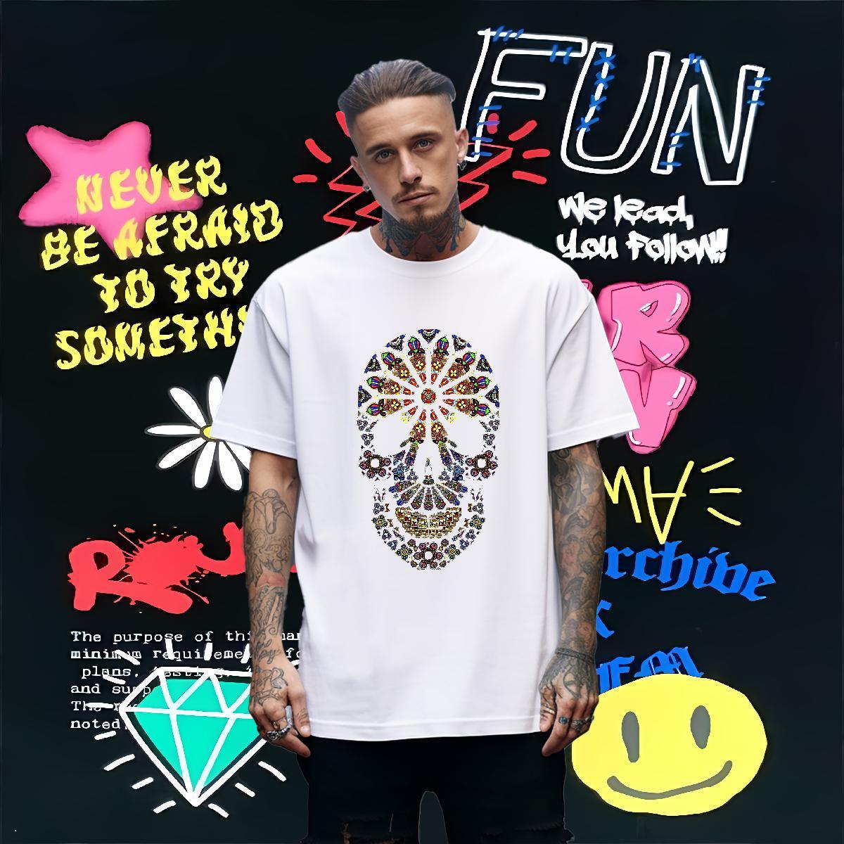 Wholesale Men T Shirts 230g 100% Cotton skull Sport DIY Logo Oversized Breathable Crew Neck Men Tops Tees 2024 Summer Clothes