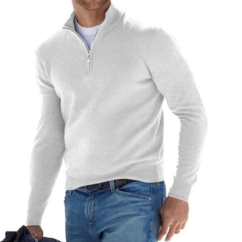 Mens Long Sleeve Polo Shirt Business Casual Zipper Polo Shirts Spring Autumn Solid Male Turn Down Collar Pullover Sweatshirt 240824