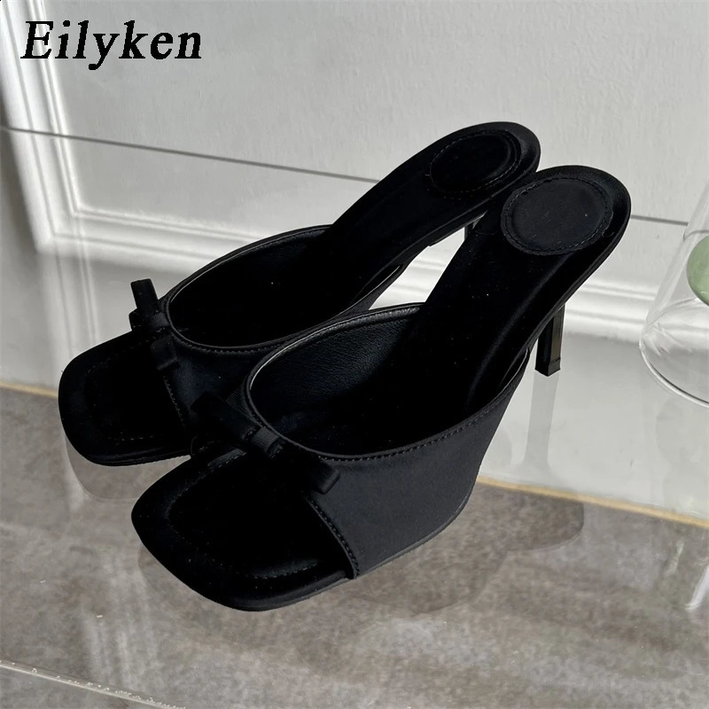 Eilyken Summer Fashion Bow Satin Womens Slippers Womens Sandals Thin High Heels Outdoor Dresses Slippers 240823