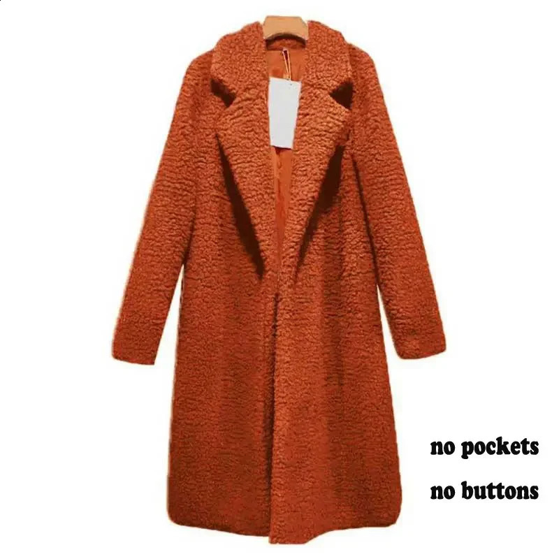 Autumn and Winter Long Teddy Coat Womens Artificial Fur Thick Warm Jacket Plush Fluffy 240824