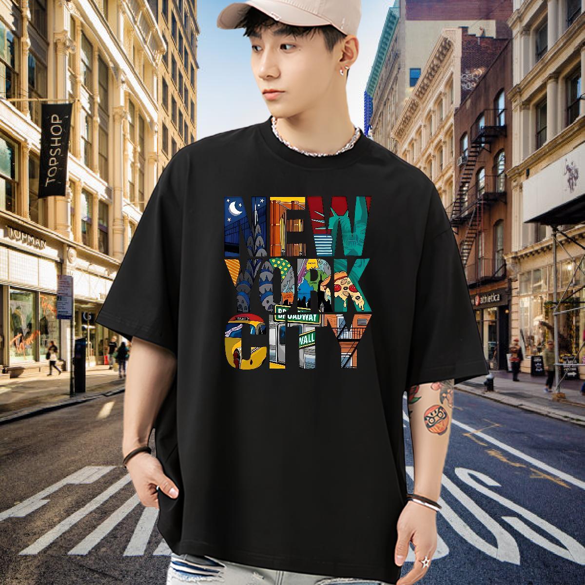 Loose Fit T-Shirts 230g Pure Cotton New York Sport Oversized 4XL Breathable Soft Mens Tshirts Fashion Tee Shirt