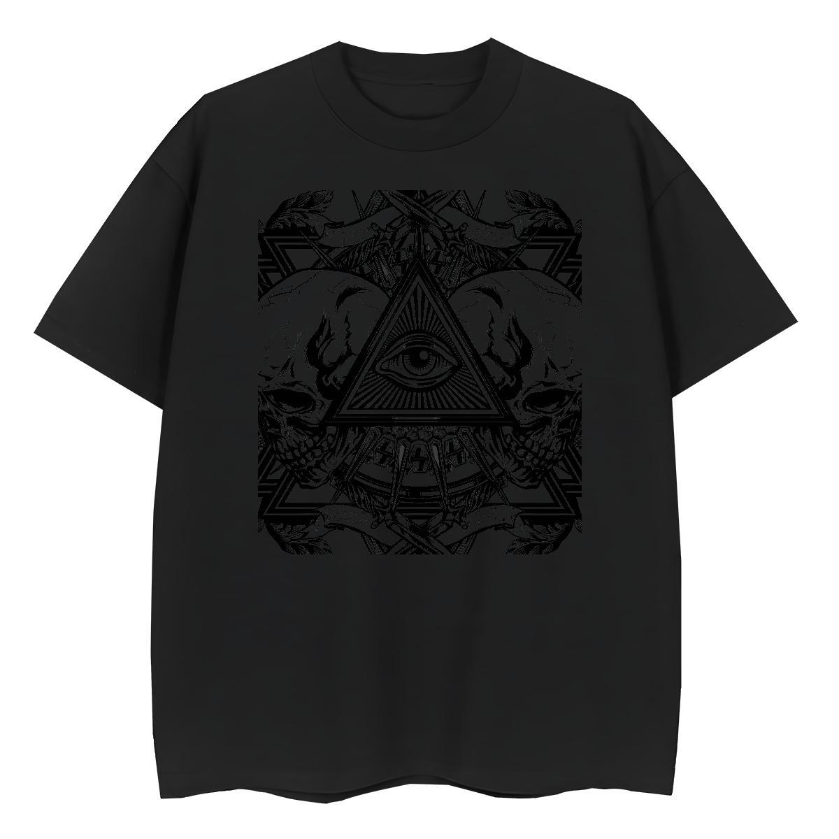High Quality T-Shirts for Men 230g Pure Cotton eye of the devil Hip Hop Street Cartoon Print Breathable Crew Neck Men Clothes T-Shirt 2024 Tshirts