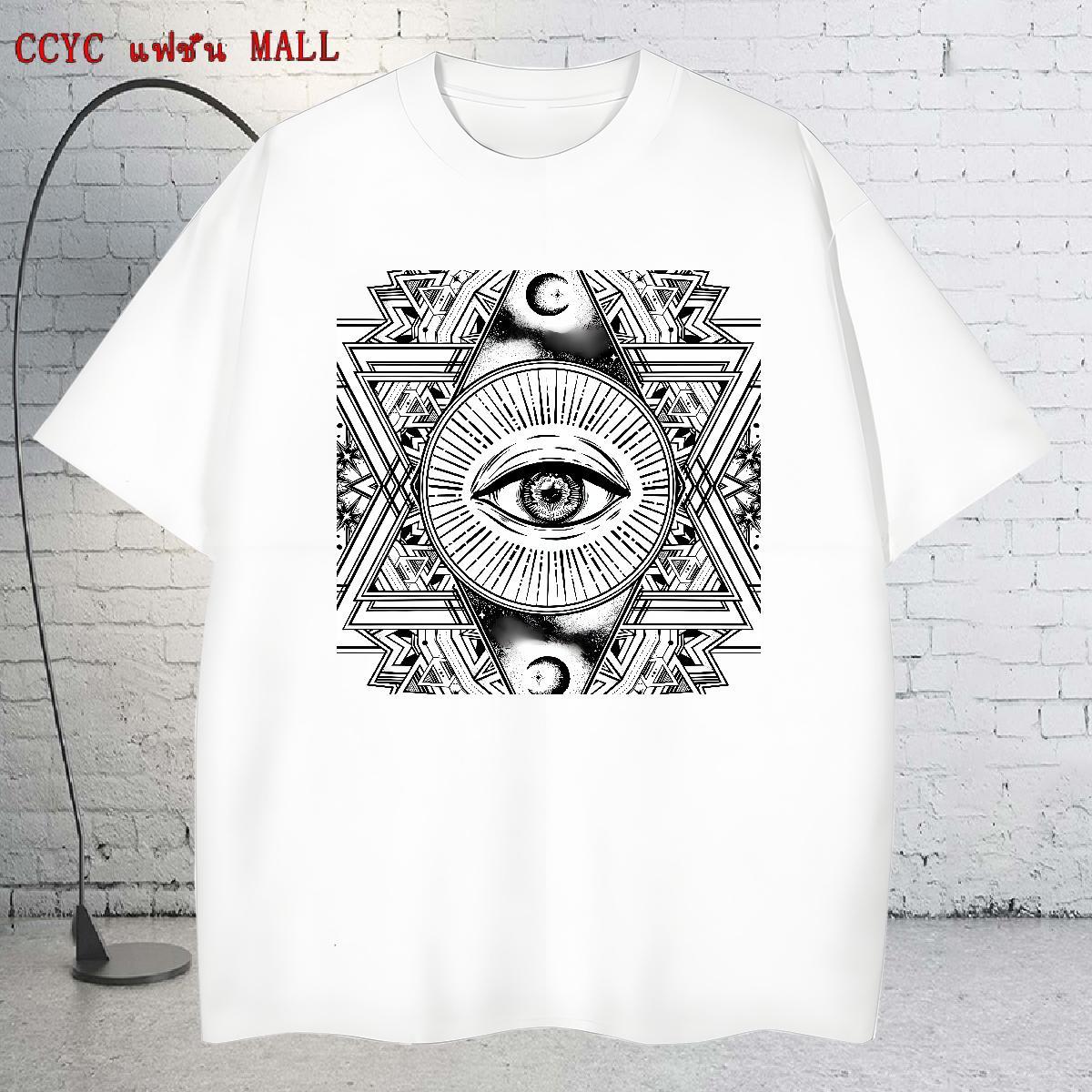 Loose Fit Man T Shirts 230g Pure Cotton eye of the devil Sports Casual DIY O Neck Short Sleeves Tshirts New Arrival Tops Tees