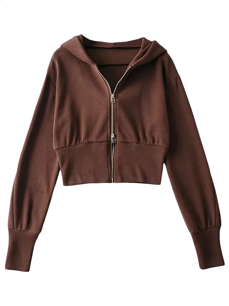 WOMENGAGA Street Double Zipper Hoodie Loose High Waist Slim Short Long Sleeve Top Sweatshirt Hoodie Fashion Sexy Korean Top E11G 240824
