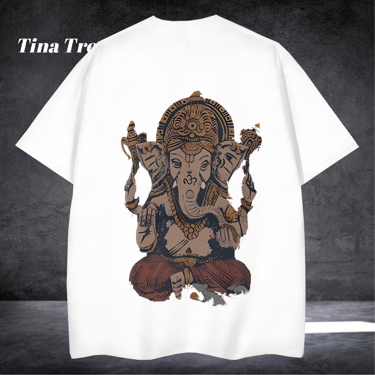 Unisex T-Shirts 230g Pure Cotton Ganesha Anime Printing Street Asian Size Breathable Crew Neck Couples T Shirts Designer Fashion Tees Shirts