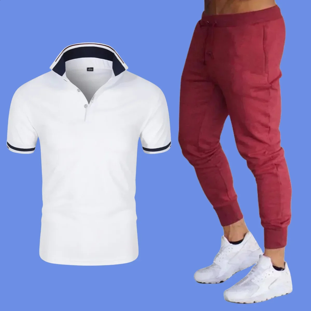 Summer Casual Fashion Short sleeved Polo Thin Pants Business Casual Mens 2-piece Set Mens Sports Pants Tracksuit 240824 - view 5