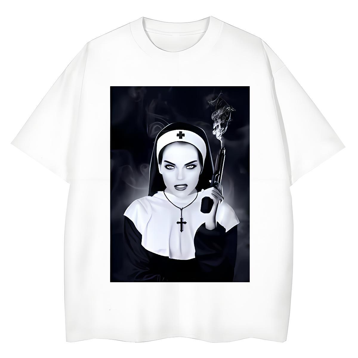 Comfortable Couples T Shirts 230g Pure Cotton pistol High Street Hip Hop T shirt Breathable Crew Neck Custom Cartoon Tops Tees