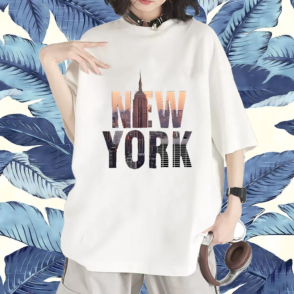 5A Lady T shirt 230g Cotton New York High Street Hip Hop Women T Shirts Crew Neck Breathable Anime Oversized Tops Shirt