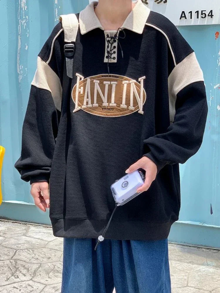 Male Clothes Sweatshirts T Polo Shirts for Men Baggy Tops Graphic Embroidery Waffle Funny Social Fashion Trends Full Sleeve 240824