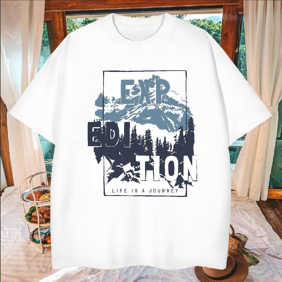 TOP Quality Men T Shirts 230g Cotton mountains Home Outdoor Anime Print Breathable Short Sleeve Men Tshirts 2024 New Tees Shirts