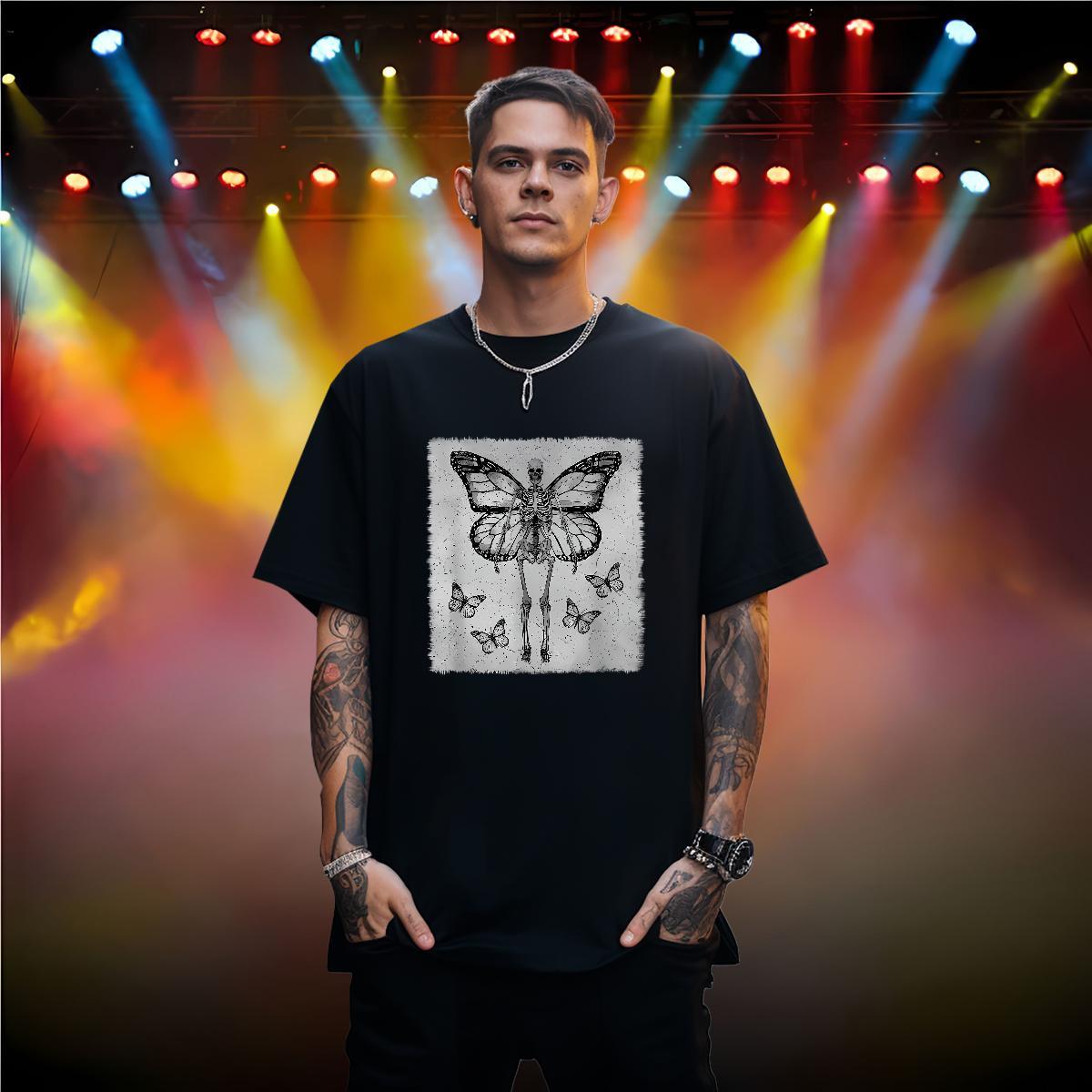 Soft T Shirt For Man 230g Cotton butterfly Hip Hop Street Custom Big Size Short Sleeve O-Neck Men Clothes T-Shirt 2024 New Polos