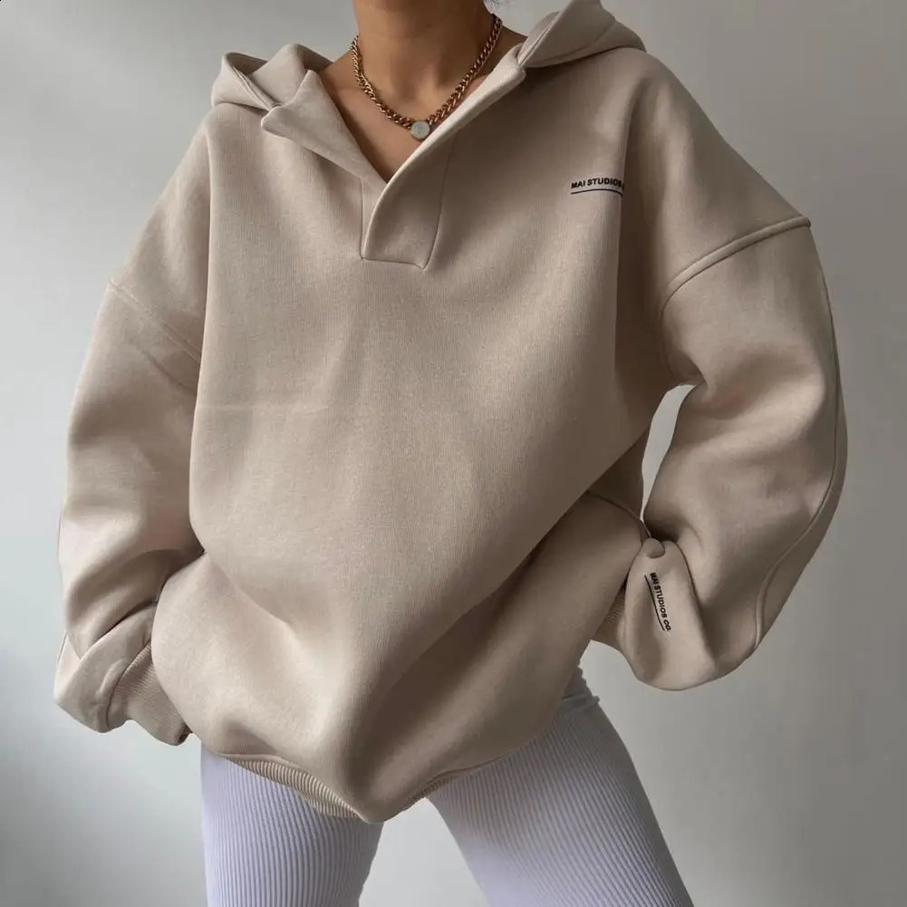 Solid Color Hoodies Long Sleeves Hoodies Fashionable Womens V-neck Hoodies Stylish Solid Color for Autumn for Streetwear 250106