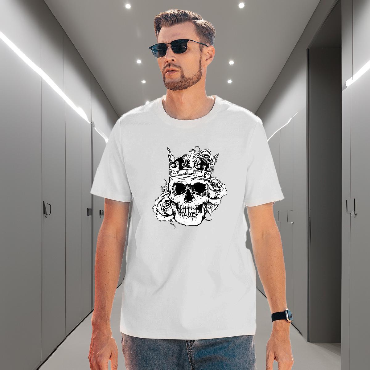 TOP Quality T shirt 230g 100% Cotton skull Summer Casual Floral Print Round Neck Short Sleeve Men Tees Classic Tops Tees