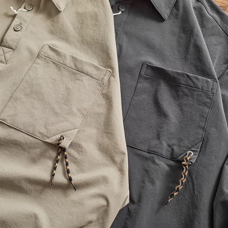 Lapel POLO collar shirt men long sleeve autumn retro fashion loose wide version of casual outdoor shirt jacket 240824