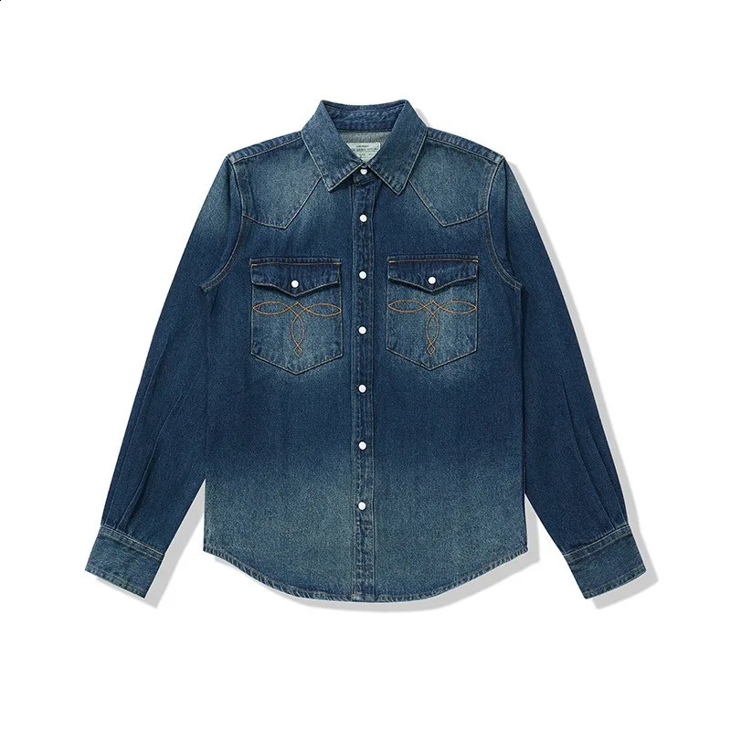 denim cotton mens long sleeved black and blue drop shoulder button pocket loose casual work jeans w240824